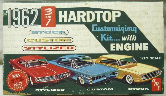 AMT 1/25 1962 Ford Thunderbird Hardtop 3 In 1 with AMT Body Putty - Stock Custom or Stylized, S-222-200 plastic model kit